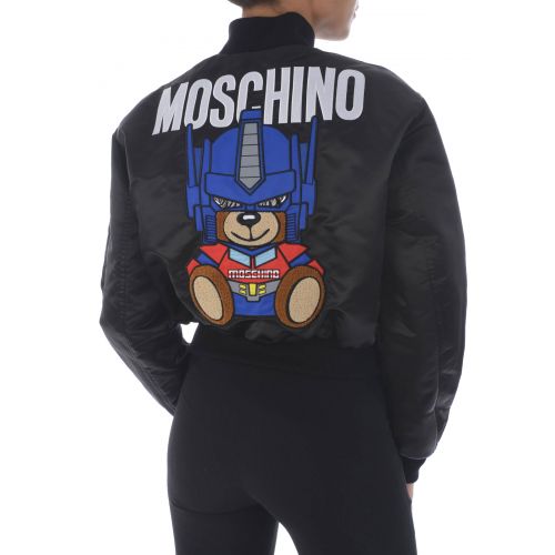  Moschino Satin cropped bomber with patches