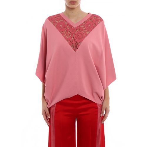  Valentino Pink jersey and lace poncho-blouse