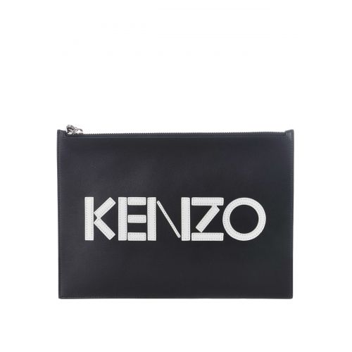 겐조 Kenzo Logo lettering leather zip pouch