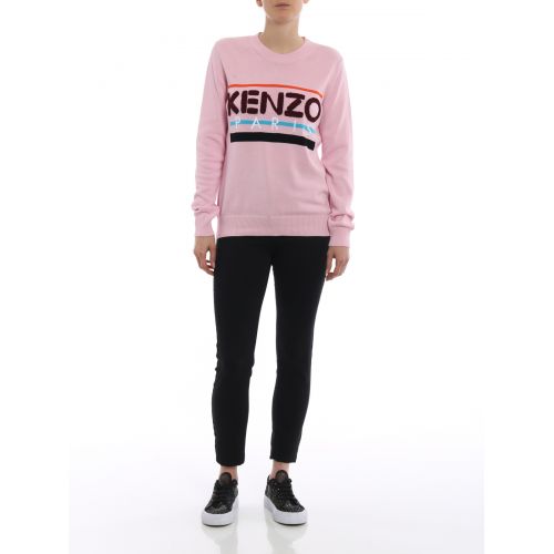 겐조 Kenzo Terrycloth logo pink cotton sweater