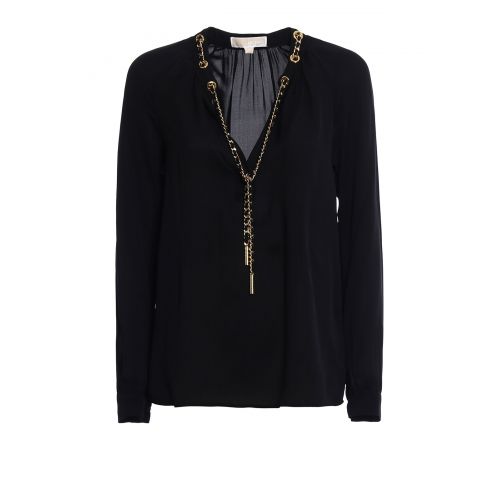 마이클 코어스 Michael Kors Chain detailed black silk blouse