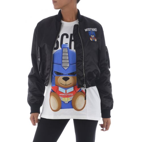  Moschino Satin cropped bomber with patches