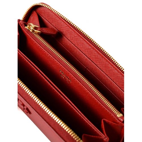 프라다 Prada Red saffiano zip-around wallet