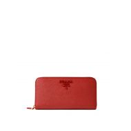 Prada Red saffiano zip-around wallet
