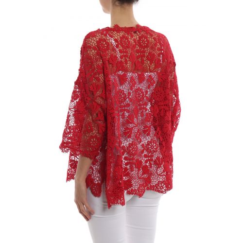  Ermanno Scervino Red macrame boxy blouse