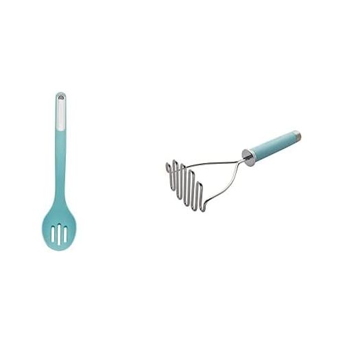키친에이드 KitchenAid Gourmet Stainless Steel Wire Masher, One Size, Matte Aqua Sky & Slotted spoon, 13.5 inches, Aqua