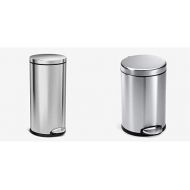 simplehuman 30 Liter / 8 Gallon Round Step Trash Can, Brushed Stainless Steel & Gallon Round Bathroom Step Trash Can, 4.5 Liter / 1.2 Gallon, Brushed Stainless Steel