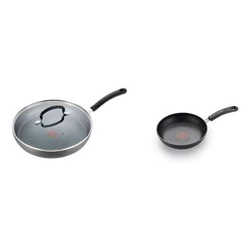  T-fal C5610264 8-Inch Fry Pan AND E76598 Ultimate Hard Anodized Nonstick 12 Inch Fry Pan with Lid, Dishwasher Safe Frying Pan, Black
