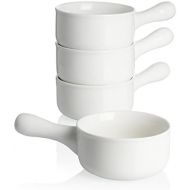 Sweese 109.101 Porcelain Onion Soup Bowls with Handles - 15 Ounce for Soup, Cereal, Stew, Chill, Set of 4, White