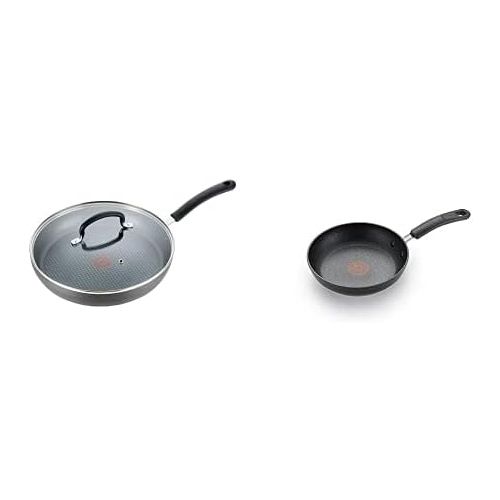  T-fal C5610264 8-Inch Fry Pan AND E76597 Ultimate Hard Anodized Nonstick 10 Inch Fry Pan with Lid, Dishwasher Safe Frying Pan, Black