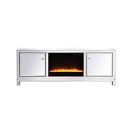 Elegant Decor Reflexion 72 in. Mirrored tv Stand with Crystal Fireplace in Antique Silver