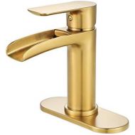 NEWATER Waterfall Spout Bathroom Sink Faucet Basin Mixer Tap Brushed Gold Single Handle