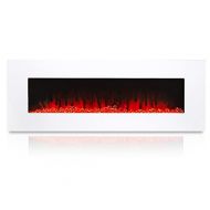 Barton 50 inch Wide Wall Mount Smokeless Electric Fireplace Flame Timer Remote Control, White