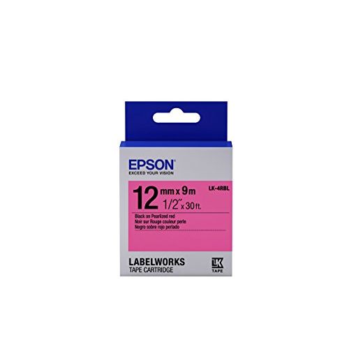 엡손 Epson LabelWorks Standard LK (Replaces LC) Tape Cartridge ~1/2 Black on Pearlized Red (LK-4RBL) - for use with LabelWorks LW-300, LW-400, LW-600P and LW-700 Label Printers