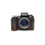 Nikon F100 Case, BolinUS Handmade Genuine Real Leather Half Camera Case Bag Cover for Nikon F100 Camera with Hand Strap (Coffee)