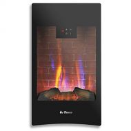 TURBRO in-Flames 28 Inch Vertical Wall Mounted Electric Fireplace - Realistic Wood Log, Adjustable Flame Effects, Thermostat, Timer, and Remote - Black, INF28-WU