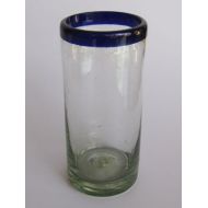 [아마존베스트]MexHandcraft Mexican Blown Glass Tall Iced Tea Glasses Cobalt Blue Rim (Set of 6)
