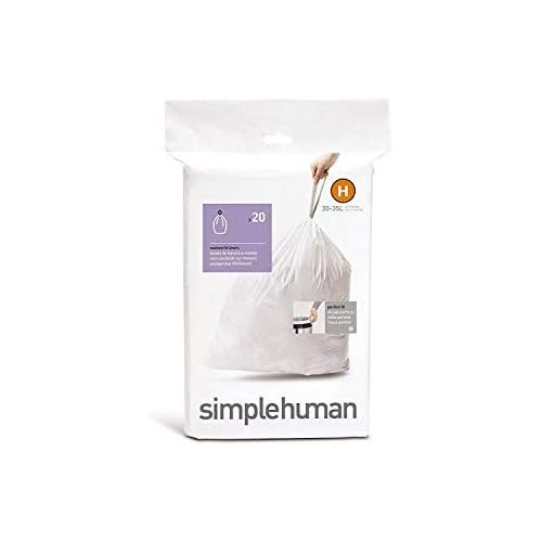심플휴먼 simplehuman Code H Custom Fit Drawstring Trash Bags in Dispenser Packs, 30-35 Liter / 8-9.2 Gallon, White ? 20 Liners