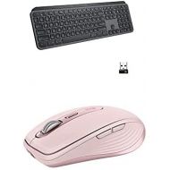 Logitech MX Keys Advanced Wireless Illuminated Keyboard - Graphite with Anywhere 3 Compact Performance Mouse, Wireless, Comfort, Fast Scrolling - Rose