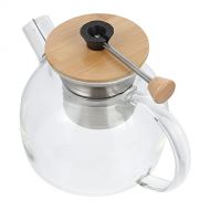 Veemoon Glass Tea Kettle Tea Maker with Infuser and Wood Lid Stovetop Safe Tea Brewer Pot for Loose Leaf Tea Teabags Herbal Cold Coffee
