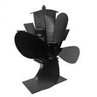 DXDUI Heater Low Pressure Fan 4 Blades Aluminum Alloy Heat Powered Stove Fan, for Wood Log Burner Quiet Fan Efficient Heat Distribution(Black)