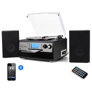 DIGITNOW Bluetooth Record Player Turntable with Stereo Speaker, LP Vinyl to MP3 Converter with CD, Cassette, Radio, Aux in and USB/SD Encoding, Remote Control, Audio Music Player B