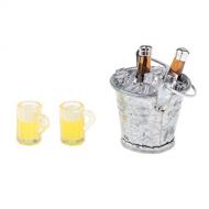 menolana 1 12 Doll House Accessories Miniature Ice Bucket with 2 Beer Bottles and 2 Beer Cups - for Dollhouse Kitchen Pub Bar Decor DIY Life Scenes Making