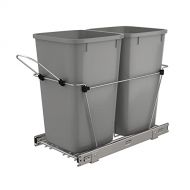 Rev-A-Shelf RV-15KD-17C S Double 27 Quart Sliding Pull Out Waste Bin Container for Base Kitchen Cabinet with 11-Inch Opening, Gray