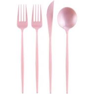 Silver Spoons OPULENCE COLLECTION DISPOSABLE FLATWARE SET | Heavy Duty Plastic Cutlery | 96 pc Set | 48 Forks, 24 Knives and 24 Spoons | for Upscale Wedding and Dining (Pink)