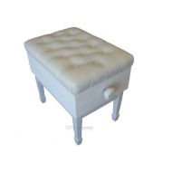 CPS Imports Adjustable Genuine Leather Artist Concert Piano Bench Stool in White with Music Storage