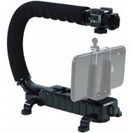 Cam Caddie Scorpion Jr Triple Shoe Camera Stabilizer - Collapsible Stabilizing Smartphone Handle Compatible with All DSLR, GoPro, Mobile Phones w/ 3-in-1 Integrated Cold Shoe - Bla