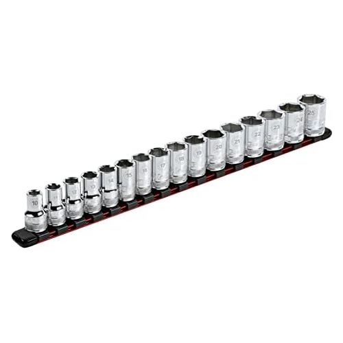  ARES 70203-1/2-Inch Drive Red Aluminum Socket Organizer - Store up to 16 Sockets and Keep Your Tool Box Organized - Sockets Will Not Fall Off this Rail