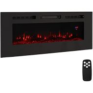 Sunnydaze Sophisticated Hearth 50 Indoor Electric Fireplace - LED Electrical Fireplace Heater - Wall-Mounted or Recessed Installation - 3 Color Options for Flames - Black