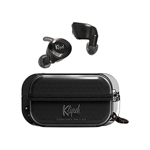 클립쉬 Klipsch T5 II True Wireless Sport Earphones in Black with Dust/Waterproof Case & Earbuds, Best Fitting Ear Tips, Ear Wings, 32 Hours of Battery Life, and Wireless Charging Case