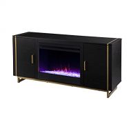 Furniture HotSpot SEI Furniture Biddenham Color Changing Fireplace Console with Media Storage, Black and Gold