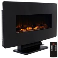 Sunnydaze 35.75 Curved Face Wall Mount or Freestanding Color-Changing Fireplace - Indoor LED Electric Fireplace Heater - Floating or Floor/Tabletop Stand Installation - 7 Flame Col