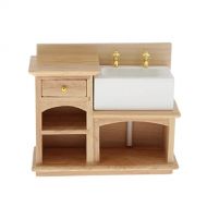MagiDeal Miniature Wooden Cabinet with Ceramic Sink Furniture for Dollhouse Bathroom or Kitchen Decoration