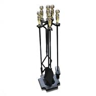 Fireplace 31inch Tools Set with Gold Handles, Stand Alone Iron Hearth Accessories Set for Living Room Wood Stove Decor