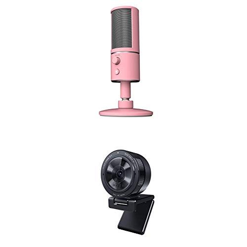 레이저 Razer Seiren X USB Streaming Microphone: Professional Grade - Built-in Shock Mount - Quartz Pink + Razer Kiyo Pro Streaming Webcam