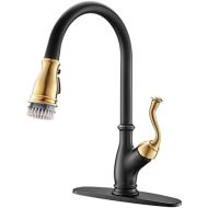 APPASO Pull Down Kitchen Faucet with Magnetic Docking Sprayer - Single Handle High Arc One Hole Pull Out Kitchen Sink Faucets, Black and Gold