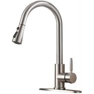 VESLA HOME Single Handle High Arc Pull Out Brushed Nickel Kitchen Faucet, Single Level Stainless Steel Kitchen Sink Faucets with Pull Down Sprayer