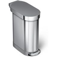 simplehuman 45 Liter / 12 Gallon Slim Hands-Free Kitchen Step Trash Can, Brushed with Plastic Lid