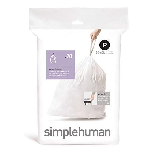 심플휴먼 simplehuman CW0175 code P Custom Fit Bin Liners, White Plastic (Pack of 20 Liners)