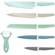 [아마존베스트]Navaris 6-Piece Knife Set 6 with Peeler 5 x Stainless-Steel Kitchen Knives and 1 Ceramic Vegetable Peeler Meat Knife Set Colourful