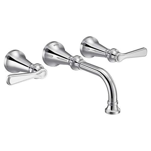  Moen TS44104 Colinet Traditional Lever Handle Wall Mount Bathroom Faucet Trim, Valve Required, Chrome