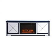 Elegant Decor Modern 72 in. Mirrored tv Stand with Wood Fireplace in Blue