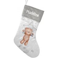 NZOOHY Teddy Bear Cloud Stars Christmas Stocking Custom Sock, Fireplace Hanging Stockings with Name Family Holiday Party Decor