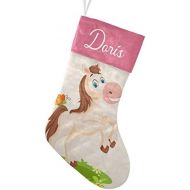 FunnyCustomShop OOshop Personalized Christmas Stockings Lovely White Horse Christmas Stocking with Name Custom Xmas Holiday Fireplace Festive Gift Decor 13.39 x 9.45 Inch