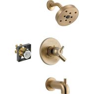 Delta Faucet Trinsic 17 Series Dual-Function Tub and Shower Trim Kit with Single-Spray H2Okinetic Shower Head, Champagne Bronze T17459-CZ (Valve Included)