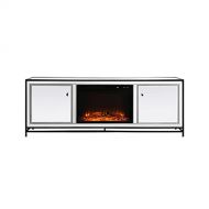 Elegant Decor James 72 in. Mirrored tv Stand with Wood Fireplace in Black
